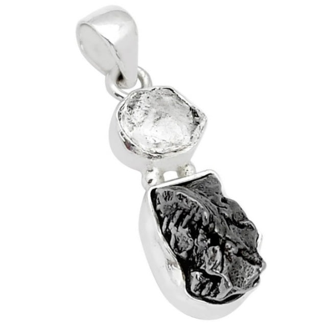 Natural Herkimer Diamond & Cielo Del Campo (meteorite) Solid .925 Sterling Silver Pendant - BELLADONNA