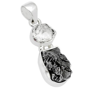 Natural Herkimer Diamond & Cielo Del Campo (meteorite) Solid .925 Sterling Silver Pendant - BELLADONNA