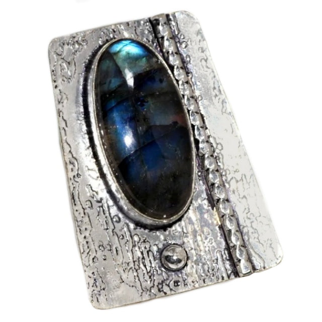 Natural Blue Fire Labradorite Gemstone .925 Sterling Silver Pendant - BELLADONNA