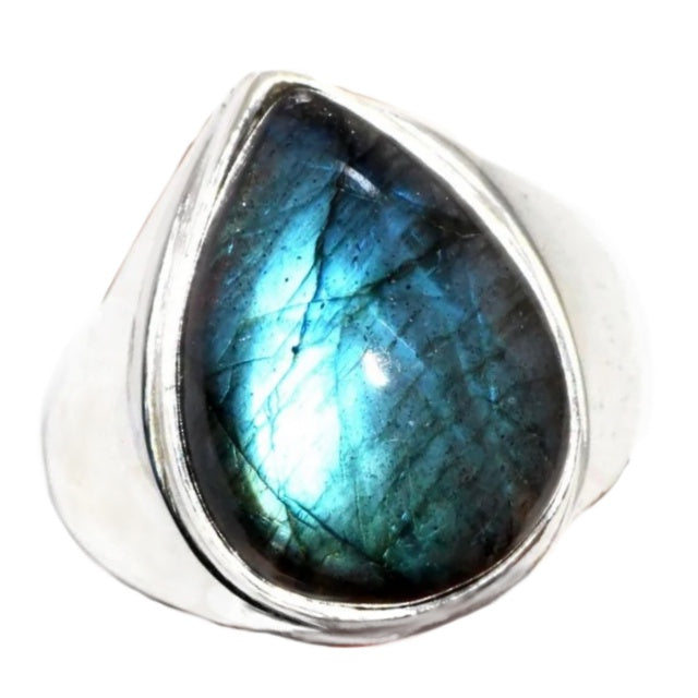 Natural Blue Fire Labradorite Gemstone.925 Silver Ring Size US 8 or Q - BELLADONNA