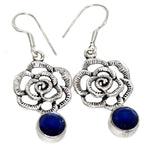 Handmade Sapphire Quartz Gemstone with Floral Accent 925 Sterling Silver Earrings - BELLADONNA