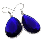Faceted Sapphire Quartz Gemstone Pears 925 Sterling Silver Earrings - BELLADONNA