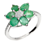 Natural Unheated Brazilian Emerald, White Cubic Zirconia Solid .925 Silver Size US 8 or Q - BELLADONNA