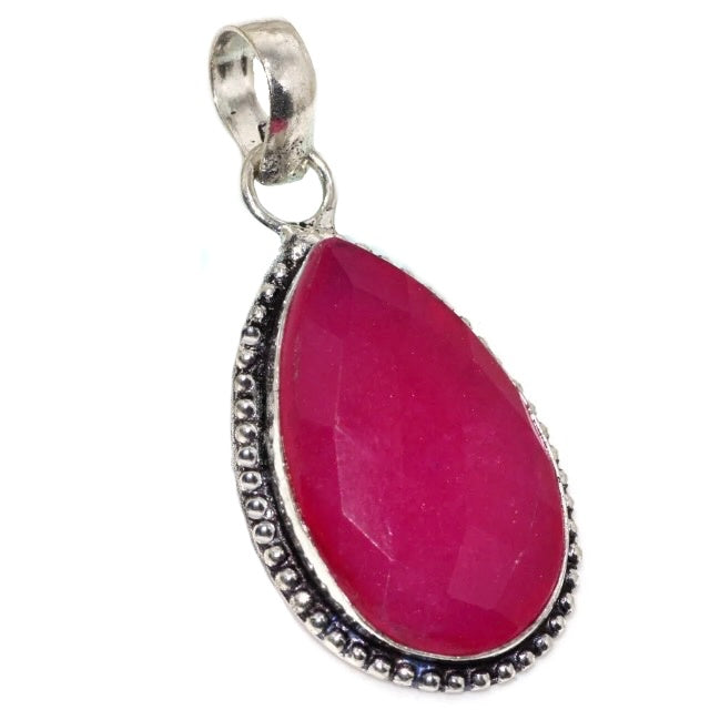 Handmade Indian Ruby Pear Gemstone .925 Sterling Silver Antique Setting Pendant - BELLADONNA