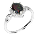 Rare Beauty Genuine Rainbow Black Fire Opal,CZ Gemstone .925 Solid Sterling Silver Ring Sz 8 - BELLADONNA