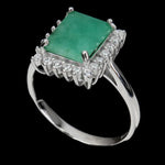 Natural Unheated Brazilian Emerald, White Cubic Zirconia Solid .925 Silver Size US 9.5 - BELLADONNA