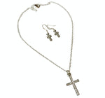 Dainty Faith Cross White Cubic Zirconia  .925 Silver Necklace and Earrings Set - BELLADONNA