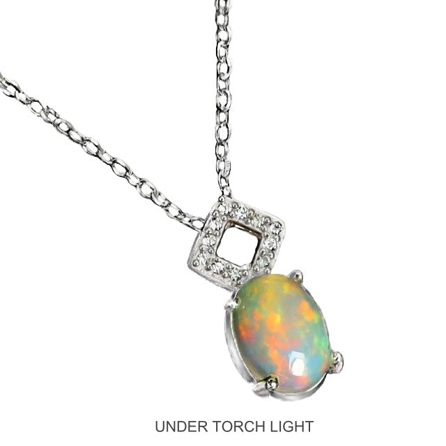 Deluxe Unheated Ethiopian Rainbow Full Flash Fire Opal Solid .925 Sterling Pendant Necklace - BELLADONNA