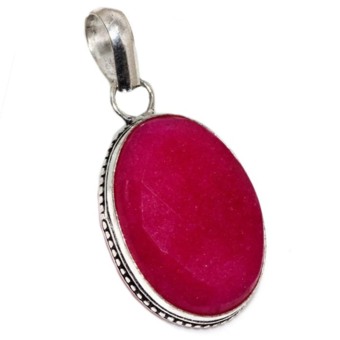 Handmade Antique Style Indian Ruby Oval Gemstone .925 Sterling Silver Pendant - BELLADONNA