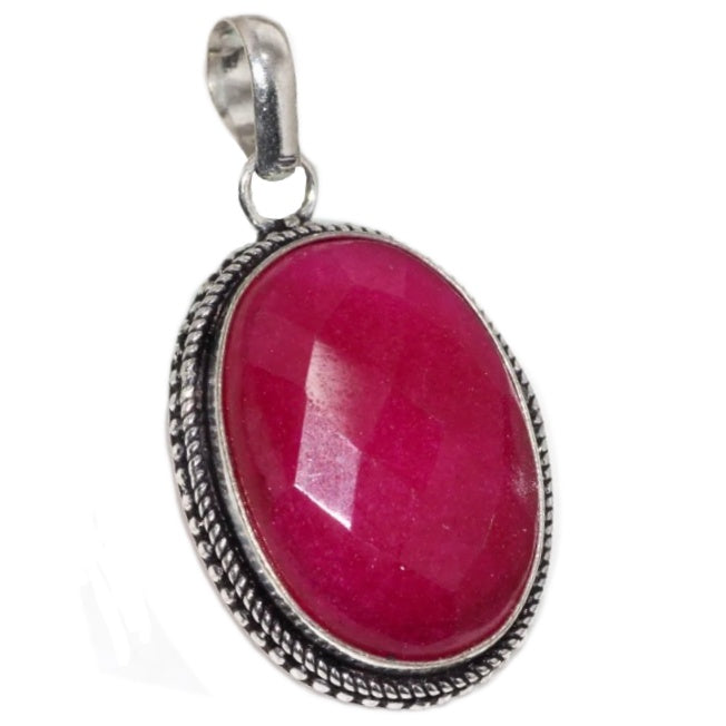 Handmade Antique Style Indian Ruby Oval Gemstone .925 Sterling Silver Pendant - BELLADONNA