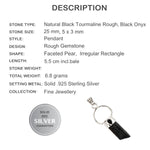 Natural Black Tourmaline Rough Gemstone Solid .925 Sterling Silver Pendant - BELLADONNA