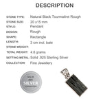 Natural Black Tourmaline Rough Gemstone Solid .925 Sterling Silver Pendant - BELLADONNA