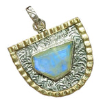 Two Tone Natural  Blue Schiller Rainbow Moonstone Solid .925 Sterling Silver Pendant - BELLADONNA
