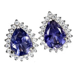 Natural Unheated Iolite and AAA White Cubic Zirconia Gemstone Solid .925 Silver Earrings - BELLADONNA