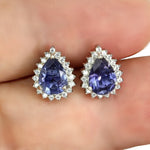Natural Unheated Iolite and AAA White Cubic Zirconia Gemstone Solid .925 Silver Earrings - BELLADONNA