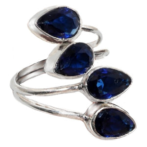 Trendy Handmade Sapphire Quartz Pear Gemstones .925 Silver Adjustable Ring Size - BELLADONNA