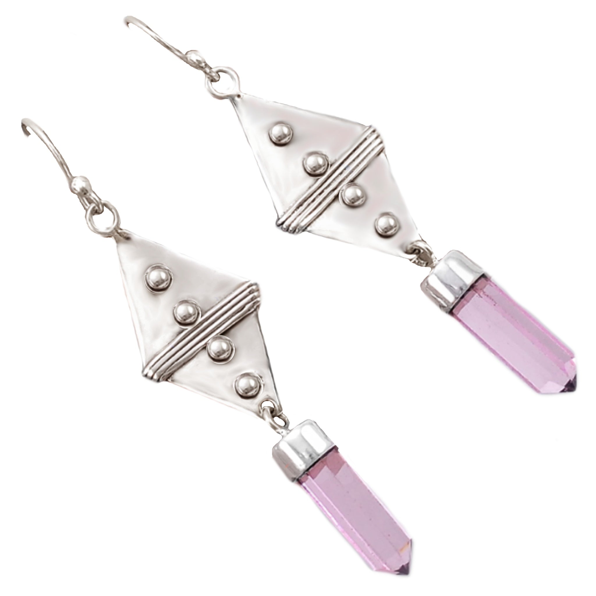 Natural Pink Aura Quartz Point Gemstone Set in Solid .925 Sterling Silver Earrings - BELLADONNA