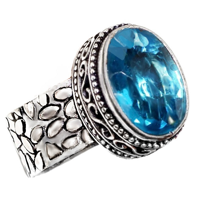 Swiss Blue Topaz Gemstone .925 Silver Ring Size US 9 or R 1/2 - BELLADONNA