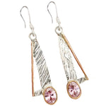 Two Tone Trendy Natural Pink Kunzite Gemstone Solid .925 Sterling Silver Earrings - BELLADONNA