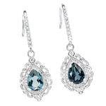 Natural London Blue Topaz CZ Gemstone Solid .925 Sterling Silver 14K White Gold Earrings - BELLADONNA
