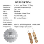 Three Tone Natural Purple Amethyst Gemstone Solid .925 Silver Earrings - BELLADONNA