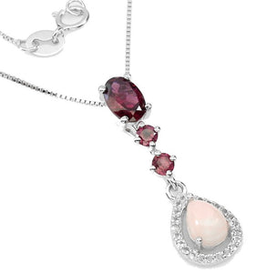 Natural Unheated Pink Opal and Rhodolite Garnet Solid.925 Sterling Silver Necklace - BELLADONNA