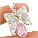 6 Cts Two Tone Pink Kunzite Gemstone Solid .925 Silver Pendant - BELLADONNA