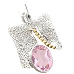 6 Cts Two Tone Pink Kunzite Gemstone Solid .925 Silver Pendant - BELLADONNA