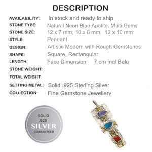 Two Tone Natural Neon Blue Apatite Gemstone Solid .925 Silver Fine Pendant - BELLADONNA