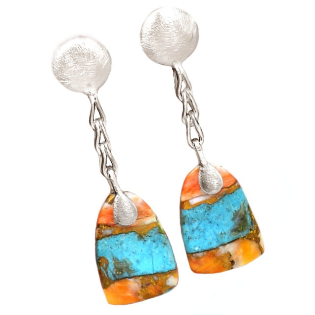 4.7 Grams Natural Spiny Oyster Arizona Turquoise Solid .925 Sterling Silver Earrings - BELLADONNA
