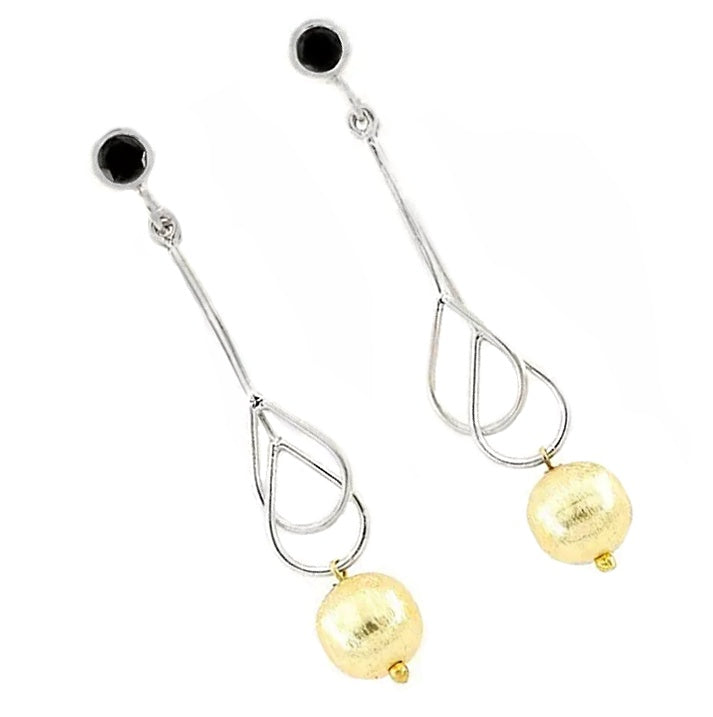 Two Tone Black Tourmaline Gemstone Solid .925 Silver Drop Dangle Stud Earrings - BELLADONNA