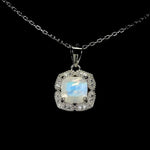 Natural Unheated Blue Schiller Moonstone, White Cubic Zirconia Solid .925 Silver Fine Necklace - BELLADONNA
