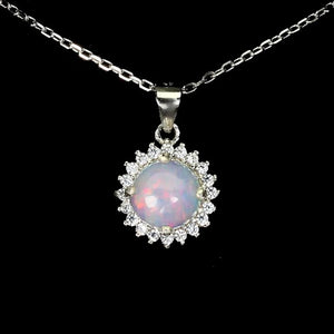 Deluxe Unheated Full Flash Fire Opal, White Cubic Zirconia Solid.925 Sterling Silver Necklace - BELLADONNA