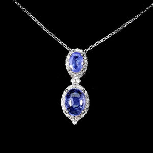Deluxe Natural Unheated Tanzanite and White CZ Gemstone Solid .925 Silver & White Gold Necklace - BELLADONNA