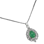 Natural Unheated Brazilian Chrysoprase and White CZ Gemstone Solid. 925 Silver Necklace - BELLADONNA
