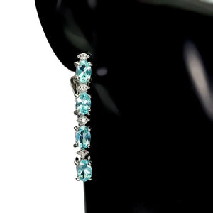 Natural Unheated Apatite, White Cubic Zirconia Gemstone Solid .925 Silver 14K White Gold Earrings - BELLADONNA