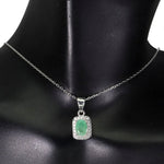 Natural Unheated Brazilian Emerald Solid .925 Sterling Silver 14k White Gold Necklace - BELLADONNA