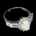 Outstanding Natural Full Flash Ethiopian Fire Opal White & White CZ Solid .925 Sterling Ring Size 9 - BELLADONNA