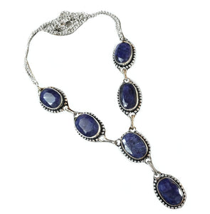Faceted Indian Sapphire Quartz Ovals Silver Necklace - BELLADONNA