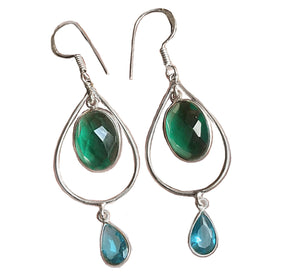 Handmade Simulated Blue and Green Topaz Gemstone Earrings in .925 Sterling Silver - BELLADONNA
