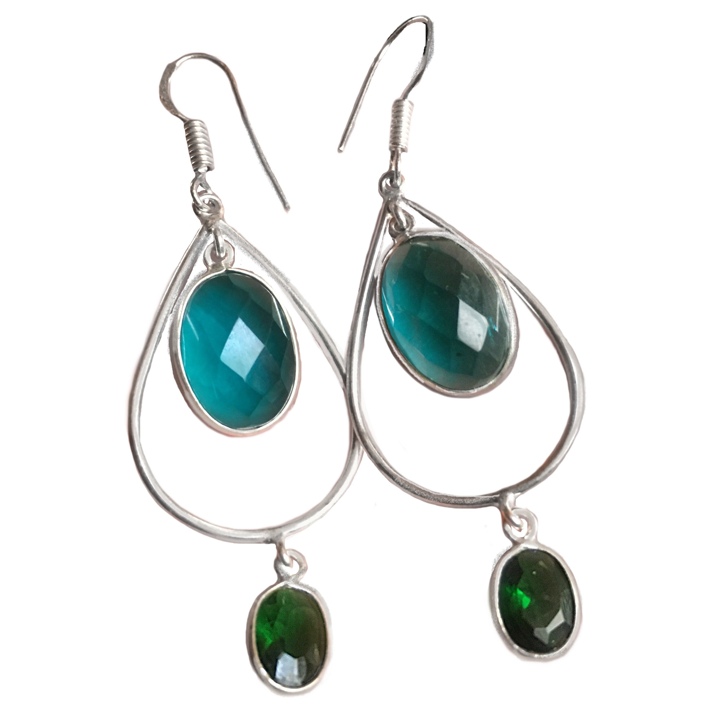 Handmade Simulated London Blue and Green Topaz .925 Sterling Silver Earrings - BELLADONNA