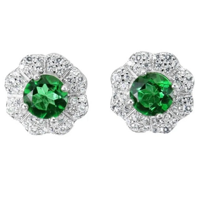 Natural Treated Brazilian Green Topaz White CZ Solid .925 Sterling Silver 14k White Gold Earrings - BELLADONNA