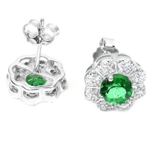 Natural Treated Brazilian Green Topaz White CZ Solid .925 Sterling Silver 14k White Gold Earrings - BELLADONNA