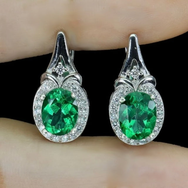 Exotic Natural Brazilian Green Topaz White CZ Solid .925 Sterling Silver 14k White Gold Earrings - BELLADONNA