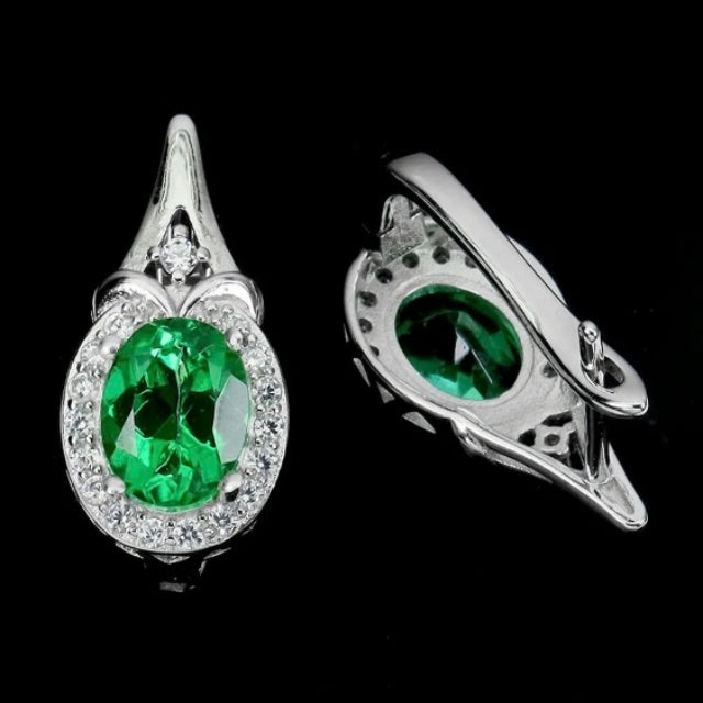 Exotic Natural Brazilian Green Topaz White CZ Solid .925 Sterling Silver 14k White Gold Earrings - BELLADONNA
