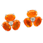 Natural Ethiopian Rich Orange Opal and AAA White Cubic Zirconia Gemstone Solid .925 Sterling Silver Earrings - BELLADONNA