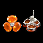 Natural Ethiopian Rich Orange Opal and AAA White Cubic Zirconia Gemstone Solid .925 Sterling Silver Earrings - BELLADONNA