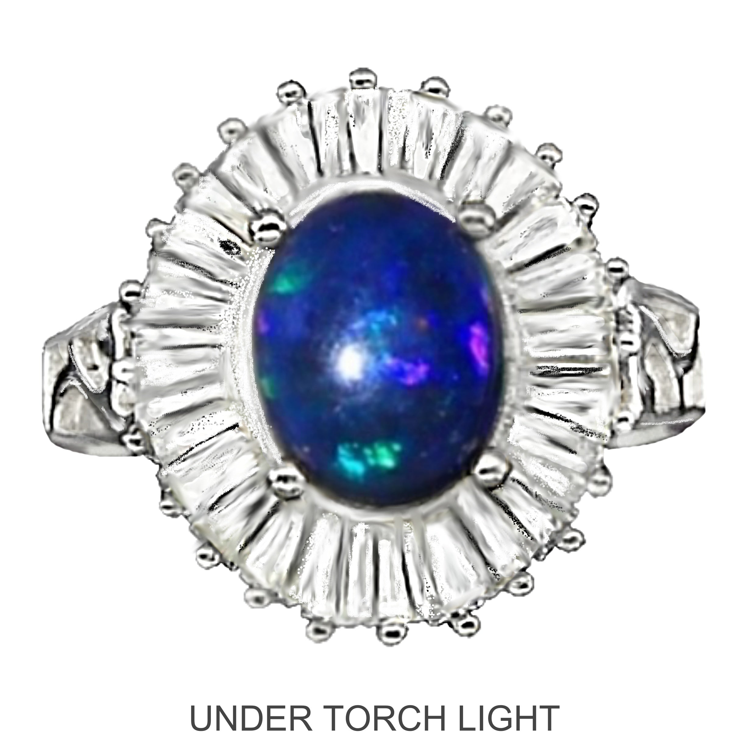Genuine Rainbow Black Fire Opal,Cz Gemstone .925 Solid Sterling Silver Ring Sz 8 - BELLADONNA