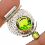 Two Tone 5 cts Natural Faceted Peridot Gemstone .925 Silver Pendant - BELLADONNA