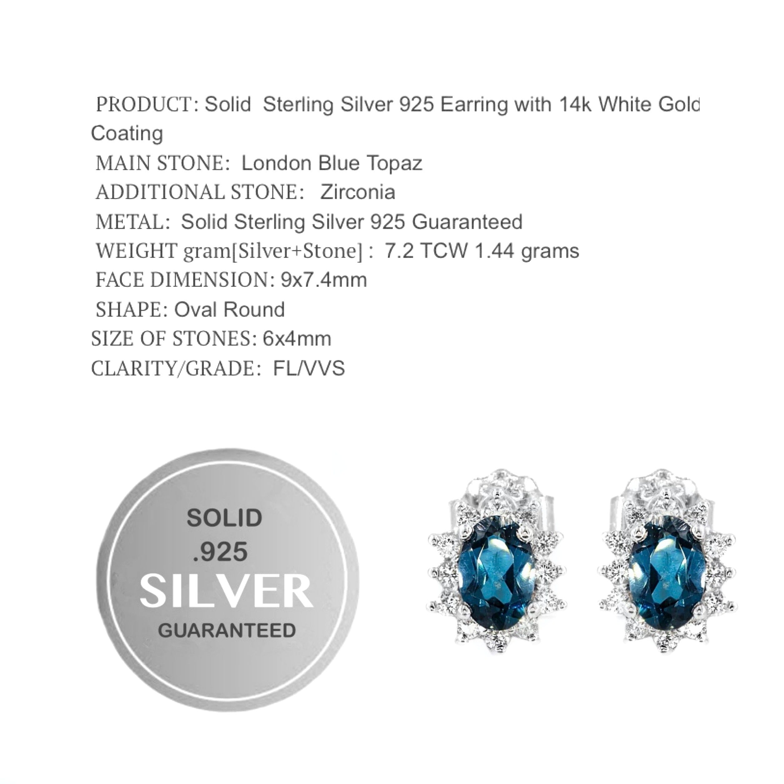 Dainty Natural London Blue Topaz Cz Gemstone Solid .925 Sterling Silver Studs - BELLADONNA